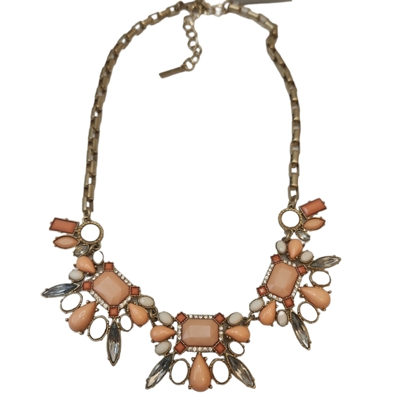 Vintage Cookie Lee Peach Rhinestone Statement Necklace - Picture 1 of 9